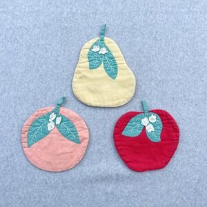Vintage‎ Trivet Potholder Handmade Fruit Apple Pear Orange Cottage Cabin Country